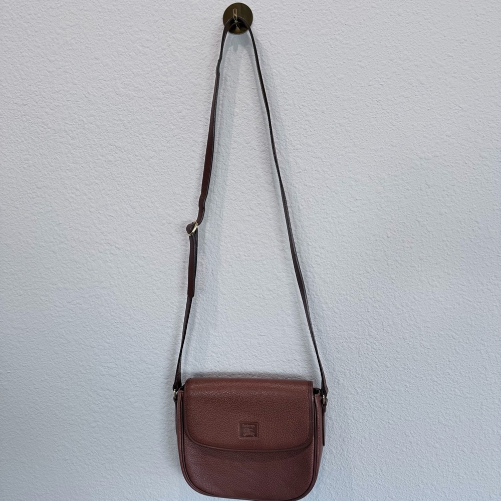 Vintage Burberrys Brown Pebbled Leather Crossbody Bag w/ COA